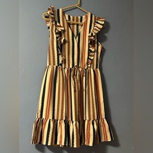 SHEIN Women’s Ruffles Short Sleeves V-neck Side Zipper Front Button Tie Dress